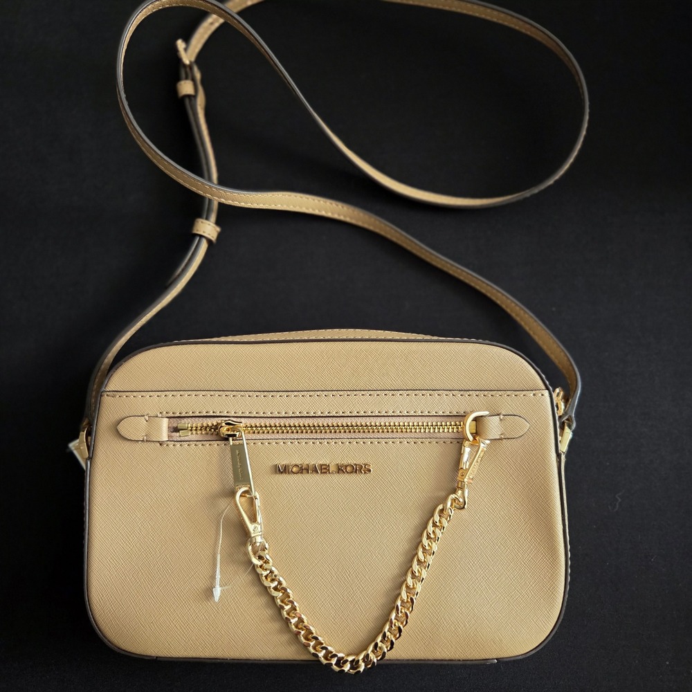 Michael Kors Jet Set Large EW Chain Crossbody Camel Saffiano Leather 35S1GTTC7L - Picture 2 of 11
